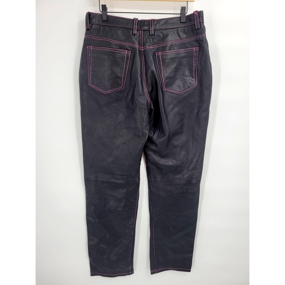 Hudson 12 Lamb Leather Pink Stitching Straight Leg Pants Baggy High Rise - Picture 4 of 16